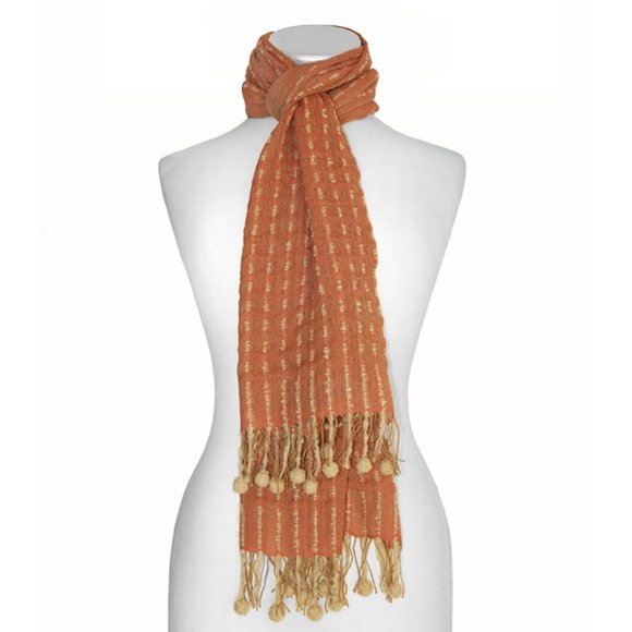 Wide Stripes Pom Pom Scarf. Made in Peru - Picture 1 of 3